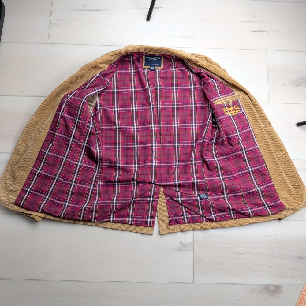 American Eagle Sport Coat‎ Blazer Mens M 44R Brown Corduroy Elbow Patches Plaid